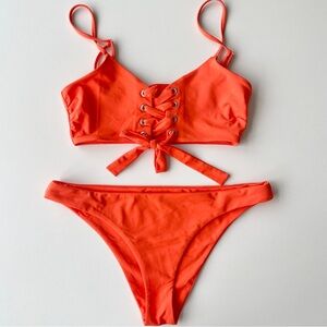 Mara Hoffman Orange Bikini Lace-up Scarlett Top M Kay Bottom L